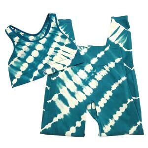 PINK Victoria's Secret Leggings Sports Bra Set Womens Small Seamless Teal White